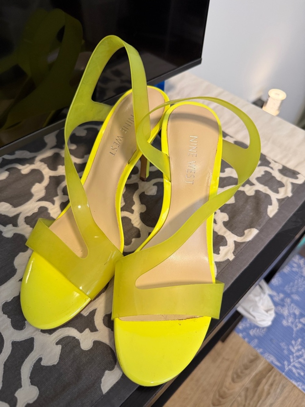 Nine West Neon Yellow Strappy Slingback Heels